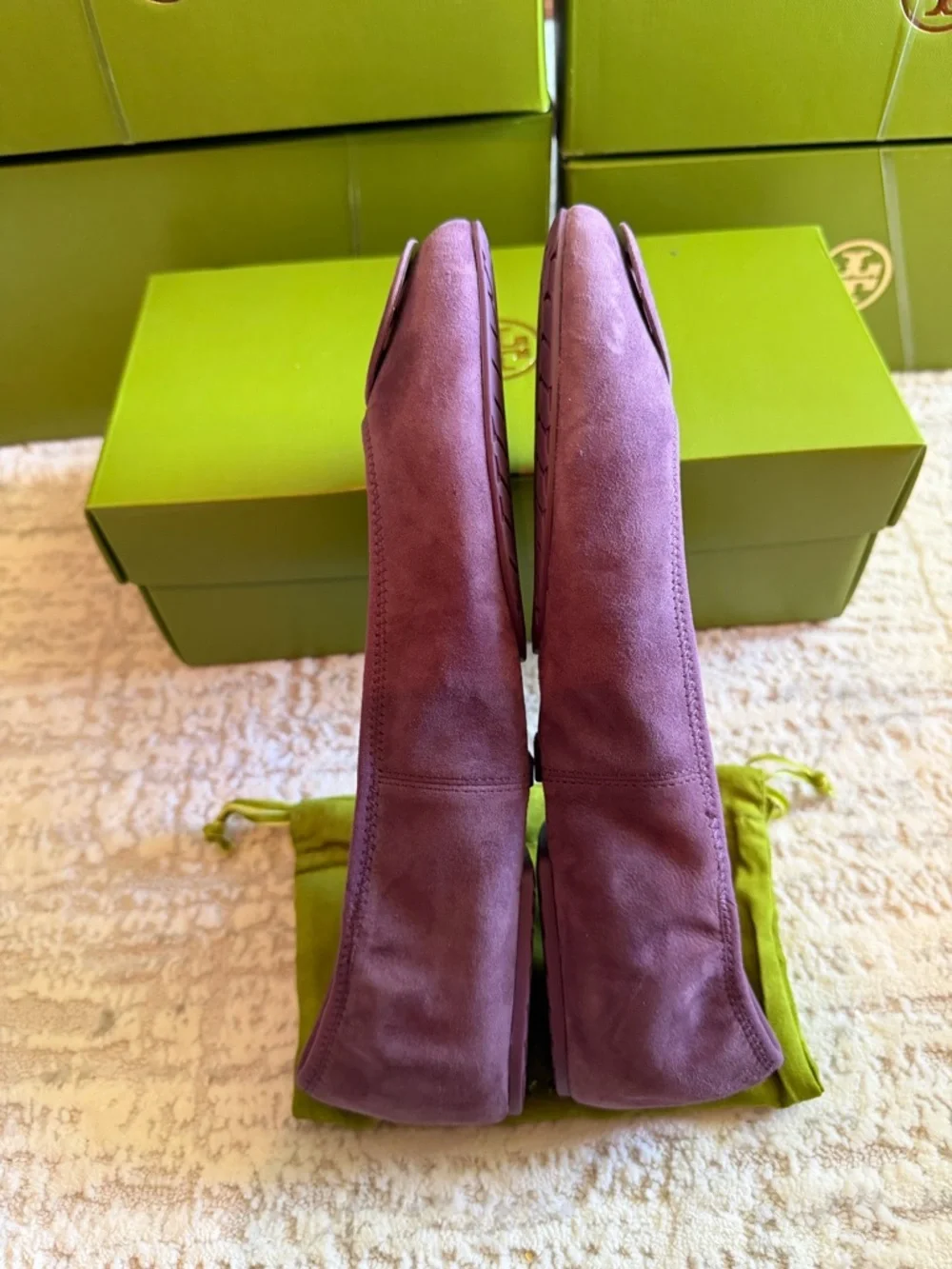Tory Burch Plum Suede Logo Ballet Flats